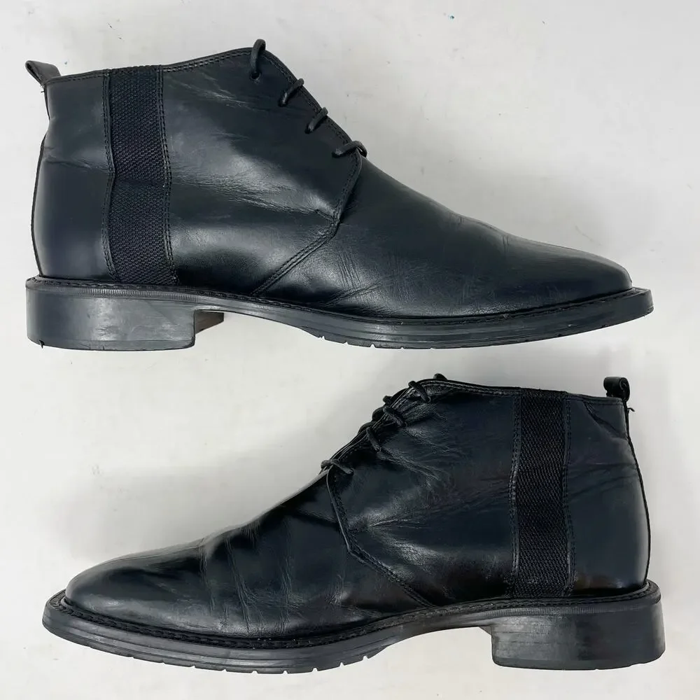 Venturini Black Leather Square Toe Lace Up Chelsea Boots Mens 9
